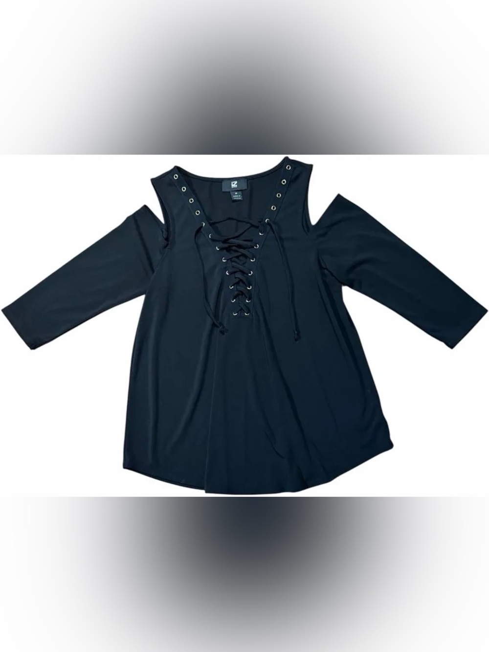 *BRAND NEW* IZ Byer Extra Small Black Cold Shoulder Lace-Up Black Women's Top - Picture 13 of 15